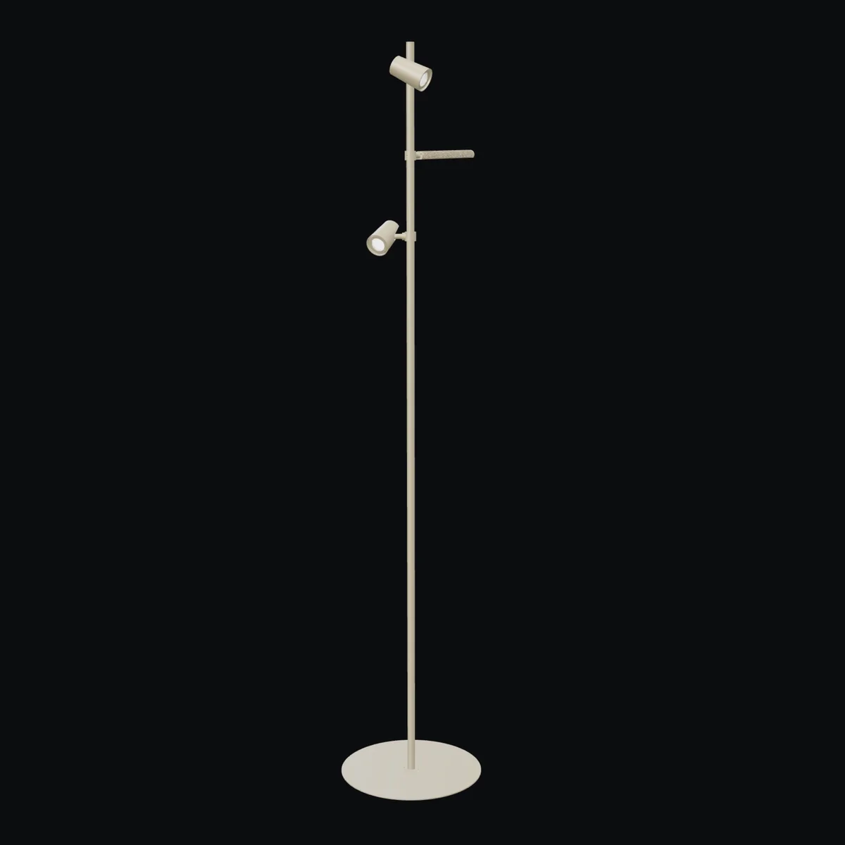 La P3 con faretto, barra lineare e faretto in grigio beige